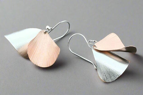 Zebrina 2 Drop Curved Earring in Silver & Rose Gold
