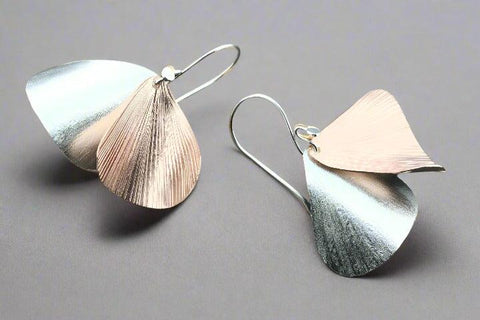 Zebrina 2 Drop Curved Earring in Silver & Rose Gold