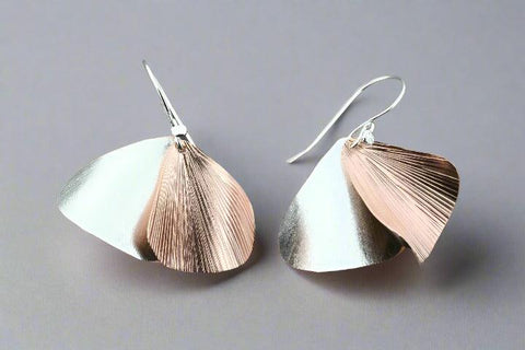 Zebrina 2 Drop Curved Earring in Silver & Rose Gold
