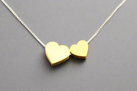 Double Heart Necklace 22Kt Gold over Sterling Silver