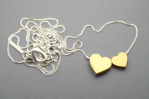 Double Heart Necklace 22Kt Gold over Sterling Silver