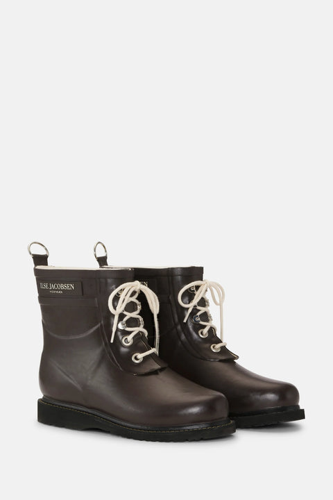 Short Lace-up Rubber Boot in Ganache