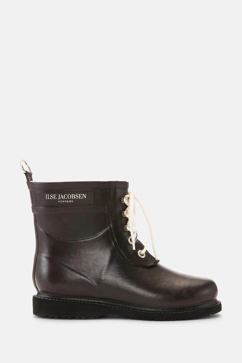 Short Lace-up Rubber Boot in Ganache