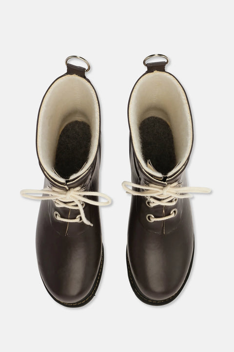 Short Lace-up Rubber Boot in Ganache