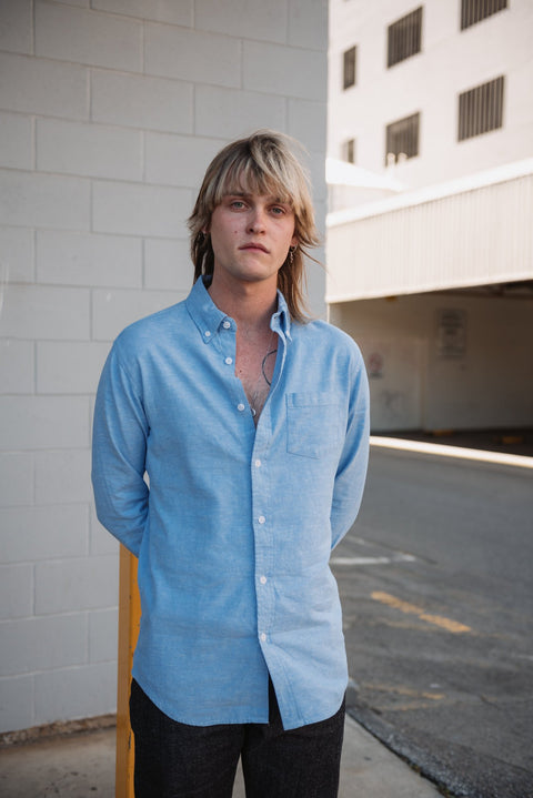 Hemp Australia Hemp & Organic Cotton Chambrey Shirt in Blue