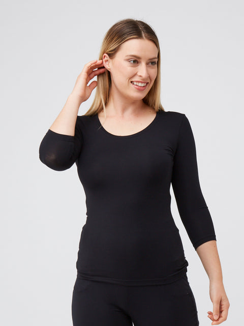 3/4 Sleeve Scoop Top in Black